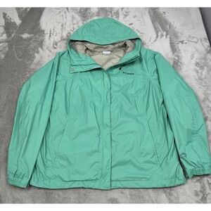 Columbia Rain Jacket Womens 1X Mint Green Packable Hooded Coat Mesh Trail Hiking